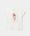 Camiseta manga corta para bebé niña en licra color marfil