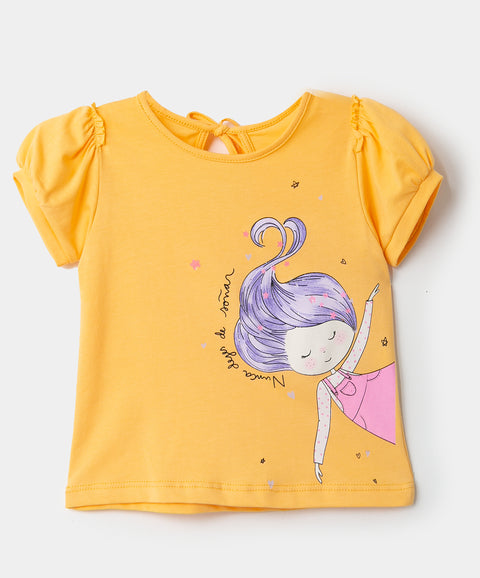 Blusa manga corta para bebé niña en licra color amarillo