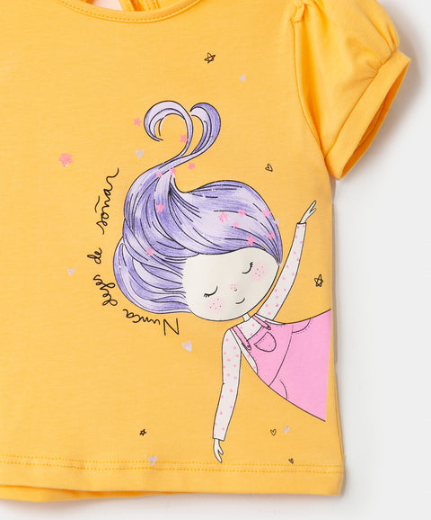 Blusa manga corta para bebé niña en licra color amarillo