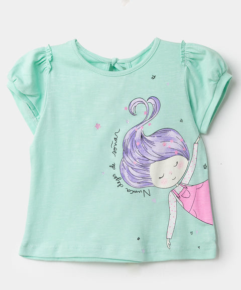 Blusa manga corta para bebé niña en licra color verde menta