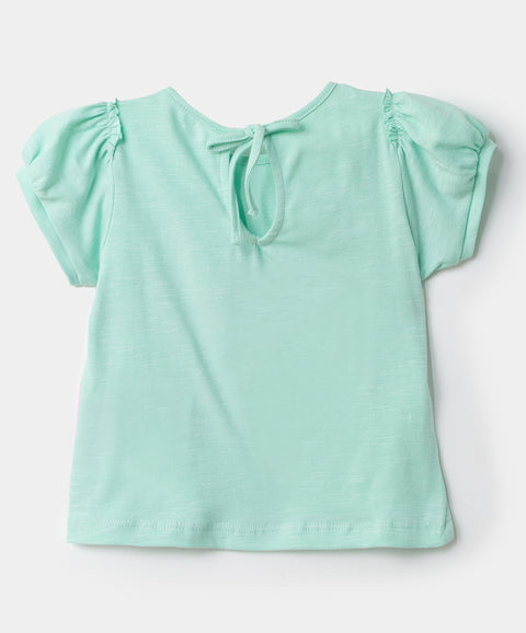 Blusa manga corta para bebé niña en licra color verde menta