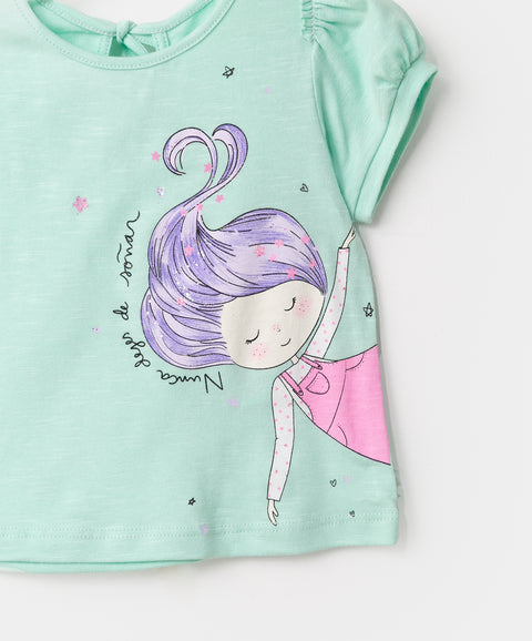 Blusa manga corta para bebé niña en licra color verde menta