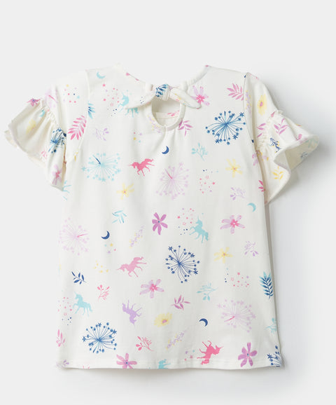 Blusa manga corta para bebé niña en tela suave color marfil