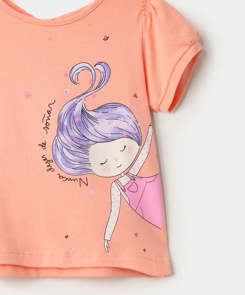 Blusa manga corta para bebé niña en licra color salmón