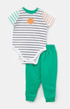 Conjunto para recién nacido en burda color verde con blanco