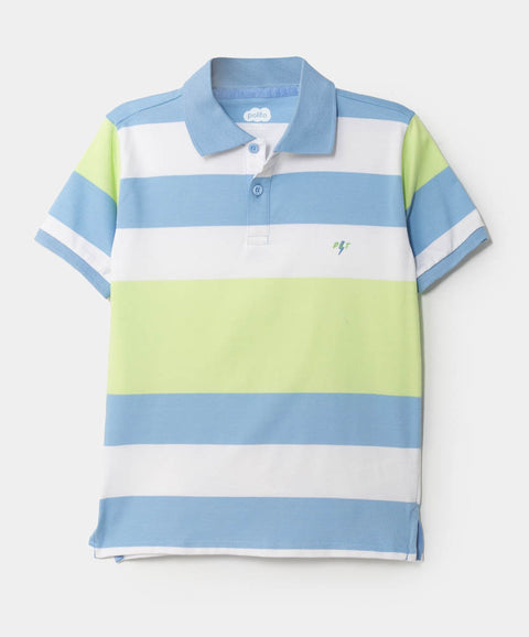 Camiseta tipo polo para niño en algodón color azul