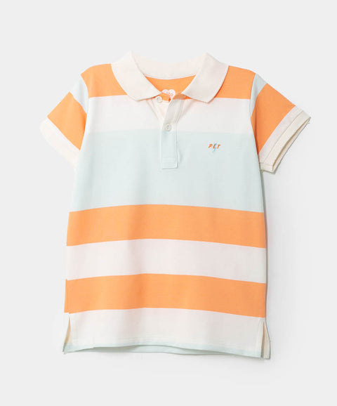 Camiseta tipo polo para bebé niño en algodón color marfil
