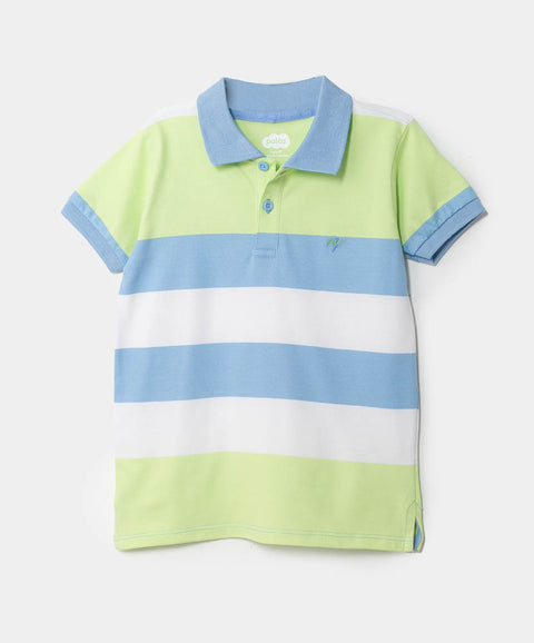 Camiseta tipo polo para bebé niño en algodón color azul