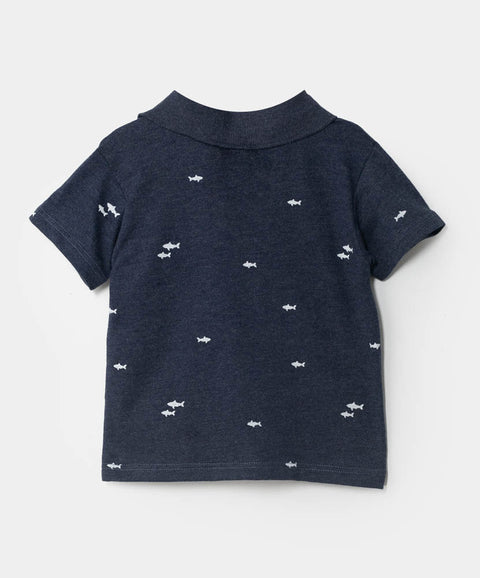 Camiseta tipo polo para recién nacido en algodón color azul cross
