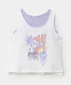 Camiseta manga sisa para niña en licra color blanco con lila
