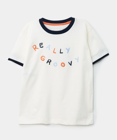 Camiseta Manga Corta Para Bebé Niño En Tela Suave Color Marfil