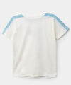 Camiseta manga corta para bebé niño en tela suave color marfil con detalles azules