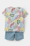 Conjunto de camiseta y bermuda para bebé niño en tela suave y twill color azul medio