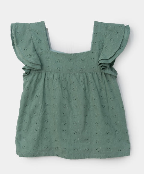 Blusa corta para bebé niña en ojalillo color verde