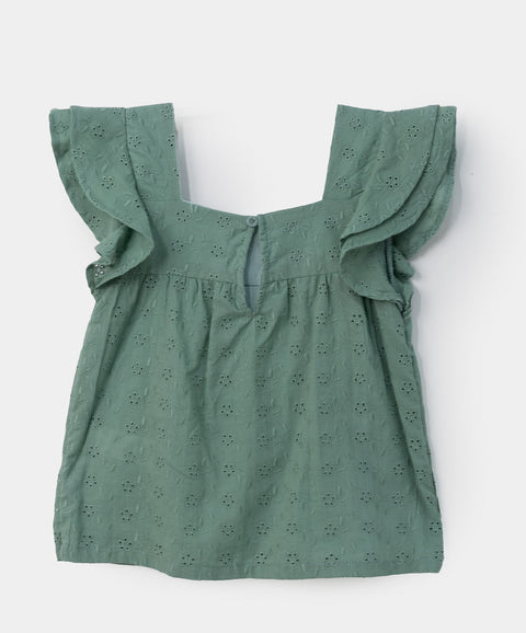 Blusa corta para bebé niña en ojalillo color verde