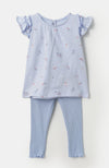 Conjunto de blusa y leggings para bebé niña en tela suave color lila con estampado de flores